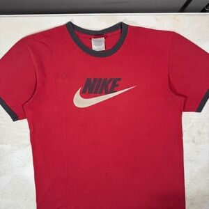Y2k Nike Mens Ringer T-Shirt Red Grey Futura Logo Tee Large